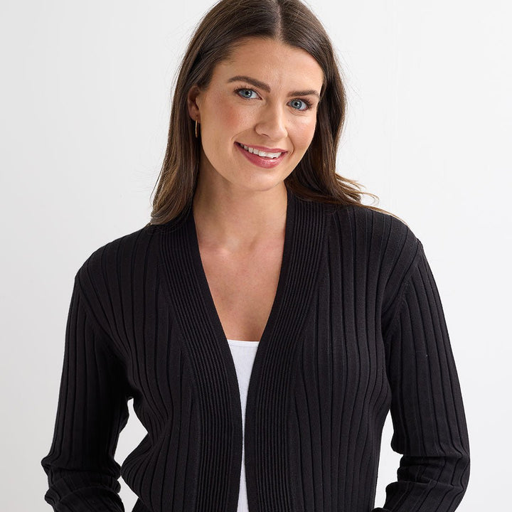 Ladies Black Ribbed Open Front Cardigan from You Know Who's
