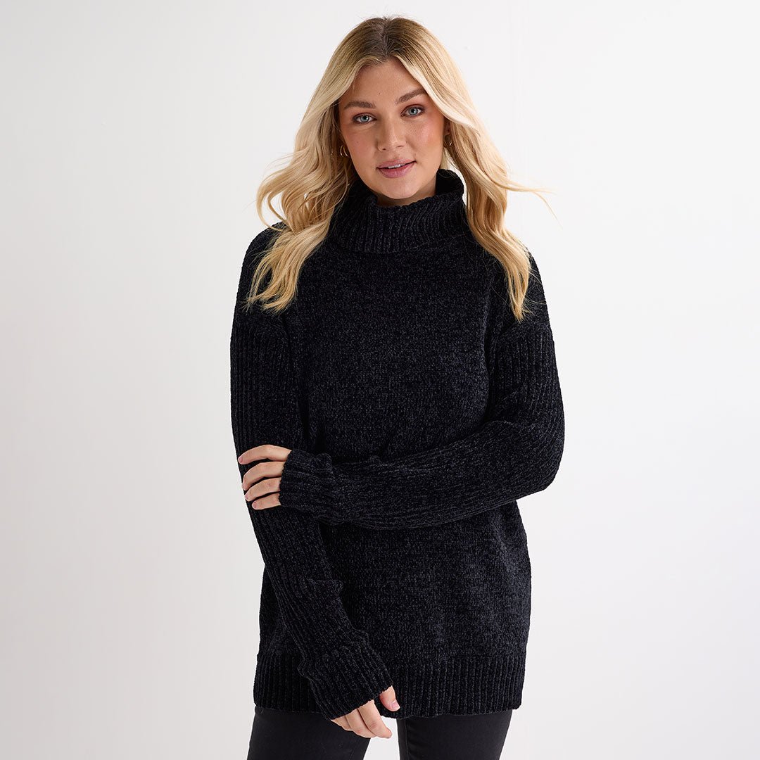 Ladies Black Roll Neck Knitted Jumper from You Know Who's