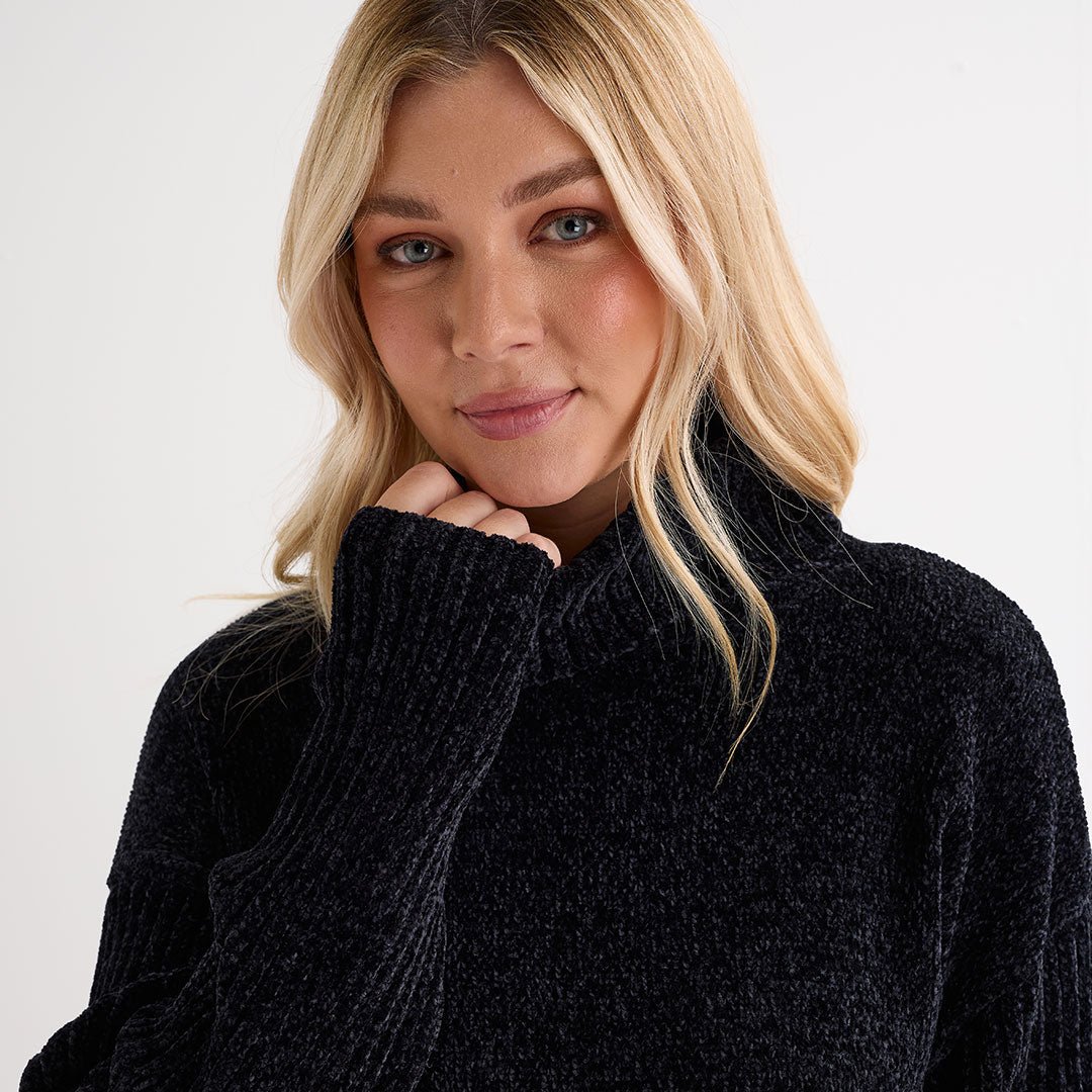 Ladies Black Roll Neck Knitted Jumper from You Know Who's