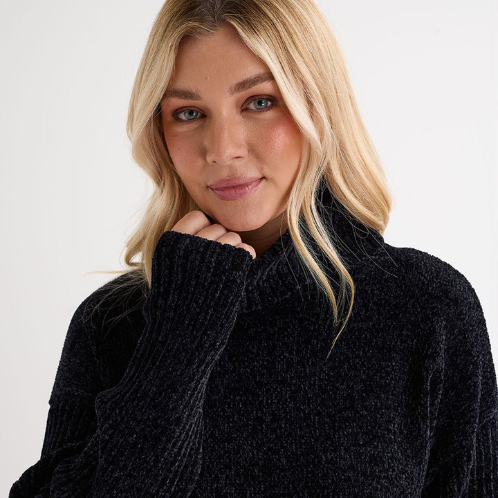 Ladies Black Roll Neck Knitted Jumper from You Know Who's