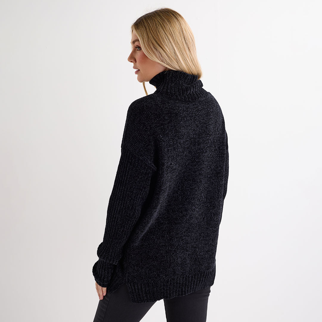 Ladies Black Roll Neck Knitted Jumper from You Know Who's