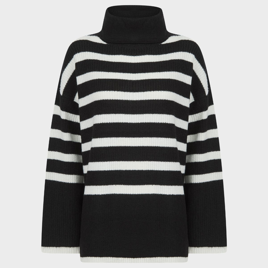 Ladies Black Stripe Roll Neck Jumper from You Know Who's