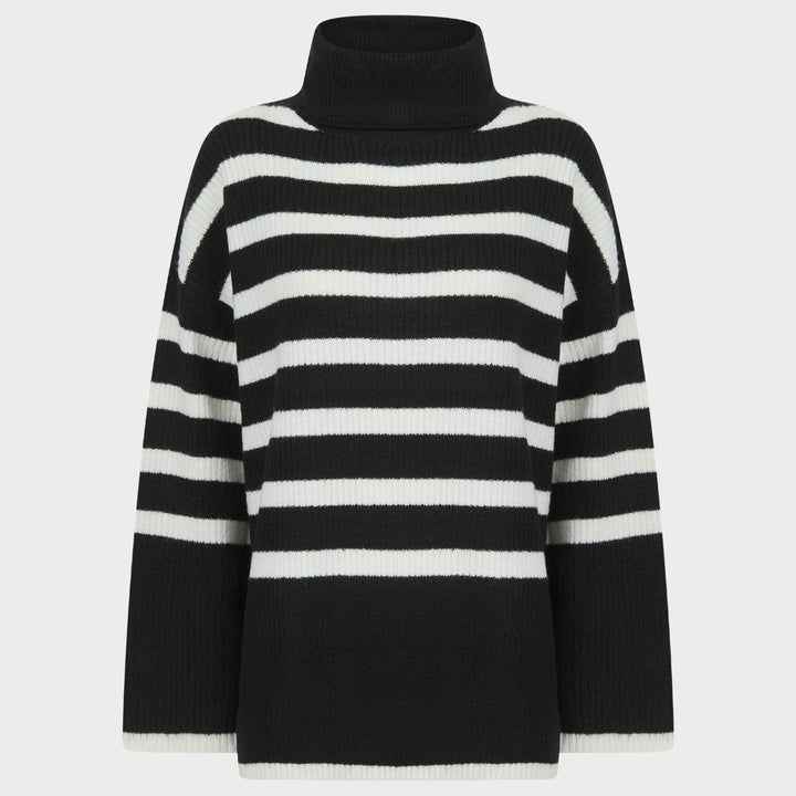 Ladies Black Stripe Roll Neck Jumper from You Know Who's