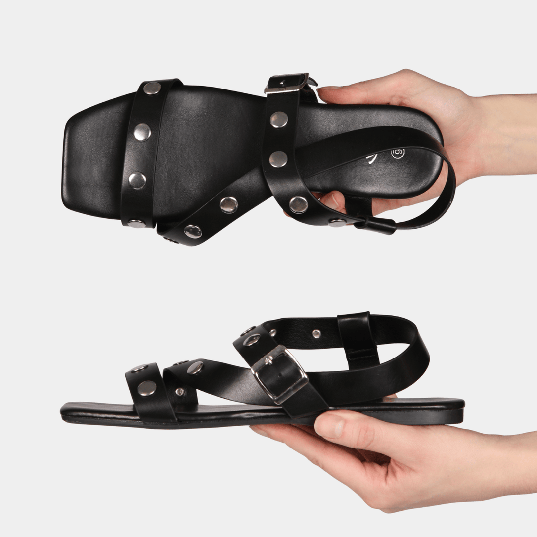 Ladies Black Wide Fit Studded Sandal from You Know Who's