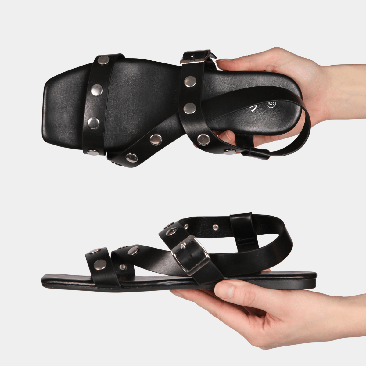 Ladies Black Wide Fit Studded Sandal from You Know Who's