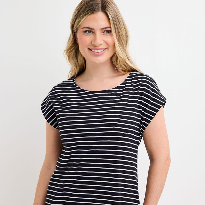 Ladies Black/White Yarn Dye Stripe Dress from You Know Who's