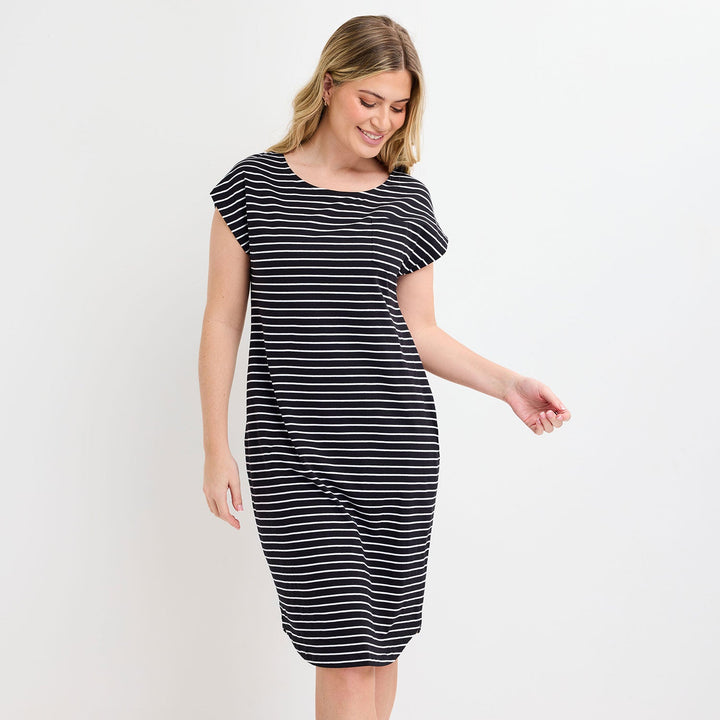 Ladies Black/White Yarn Dye Stripe Dress from You Know Who's