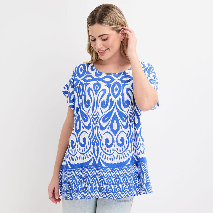 Ladies Blue Abstract Printed Top from You Know Who's