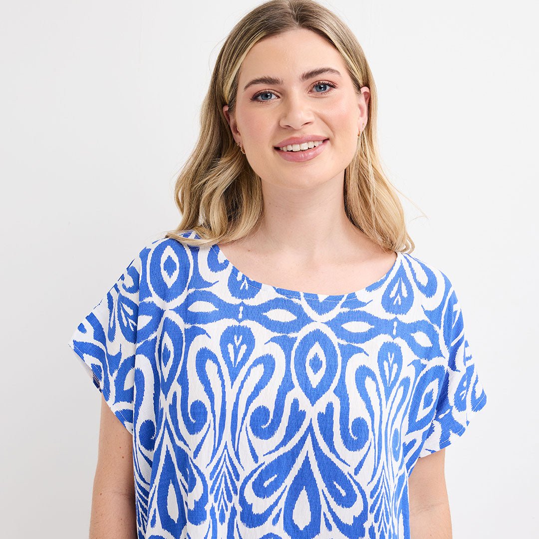Ladies Blue Abstract Printed Top from You Know Who's