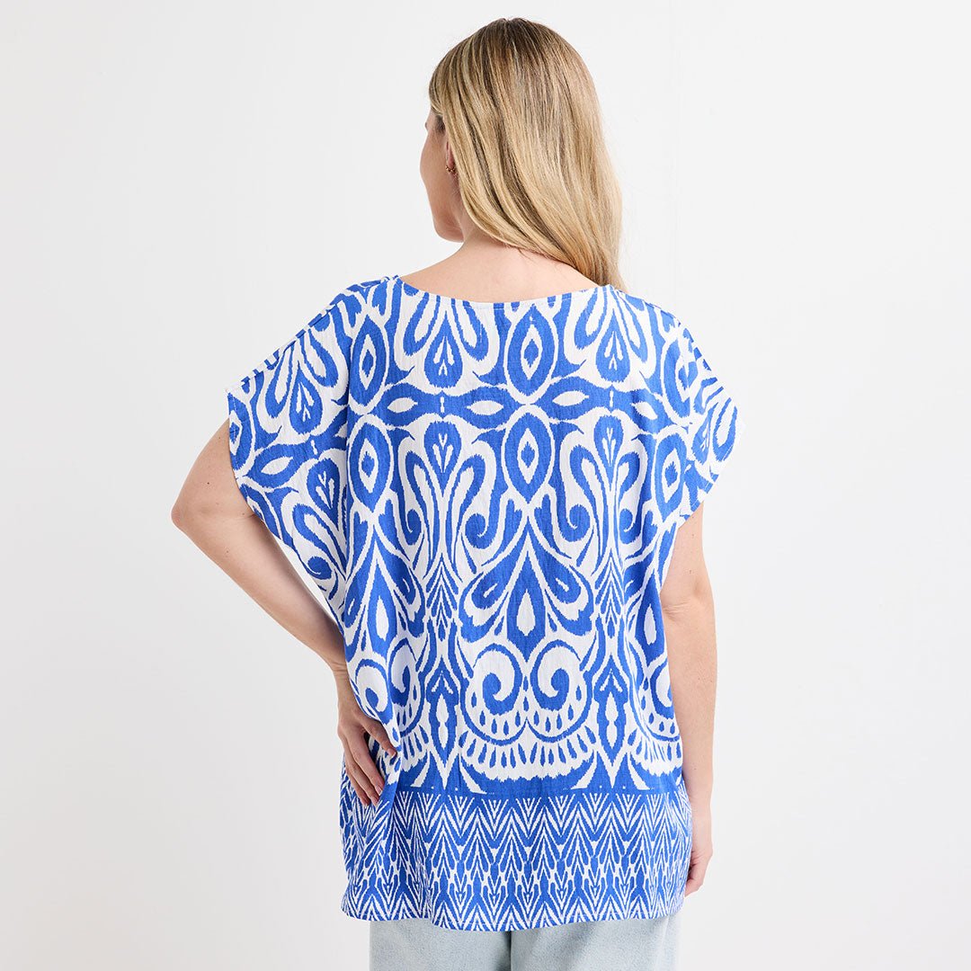 Ladies Blue Abstract Printed Top from You Know Who's
