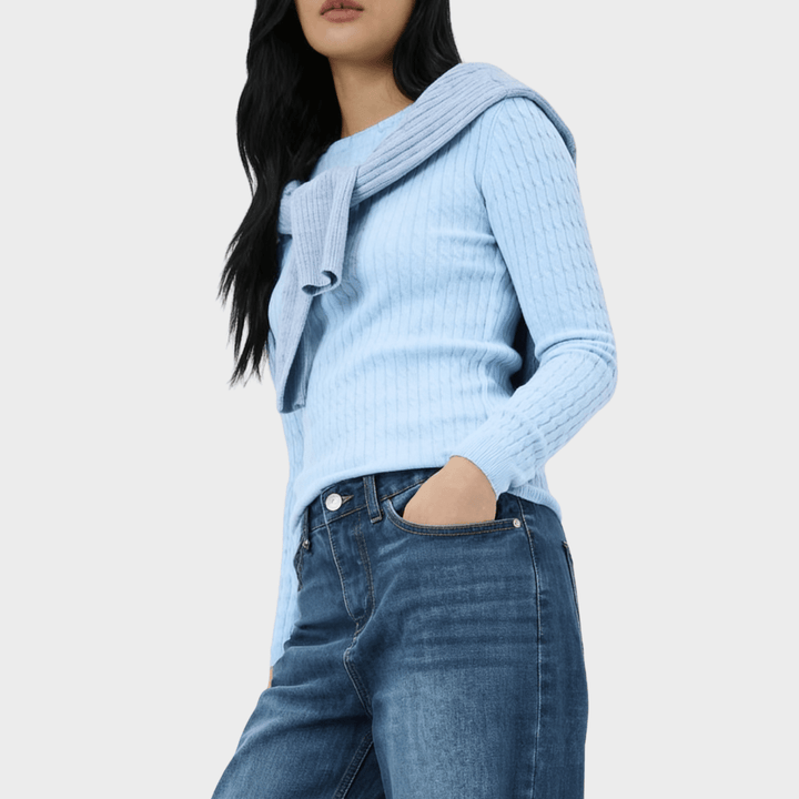Ladies Blue Baby Cable Knit Jumper from You Know Who's