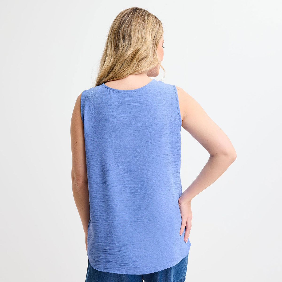 Ladies Blue Button Front Sleeveless Top from You Know Who's