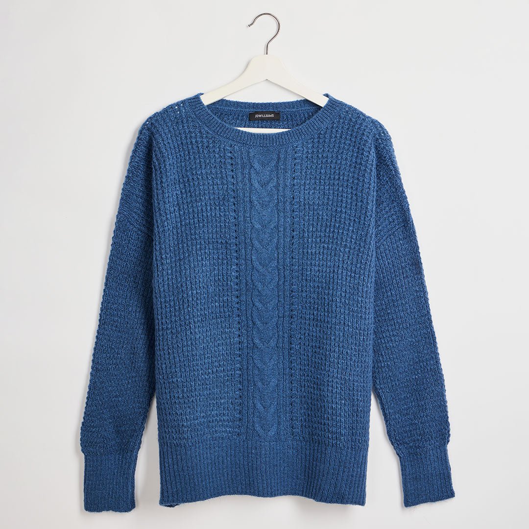 Ladies Blue Cable Knit Crew Jumper from You Know Who's