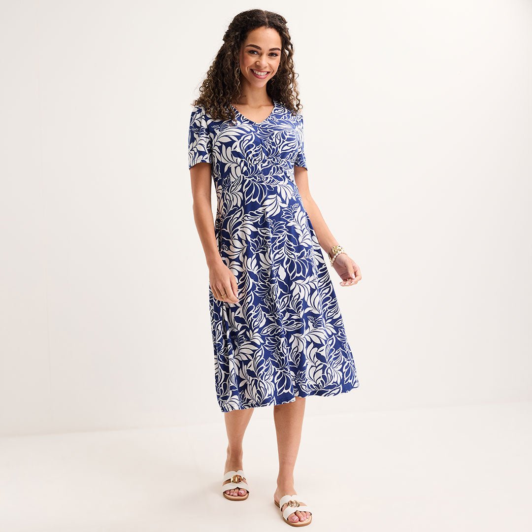 Ladies Blue Leaf Jersey Printed Dress from You Know Who's
