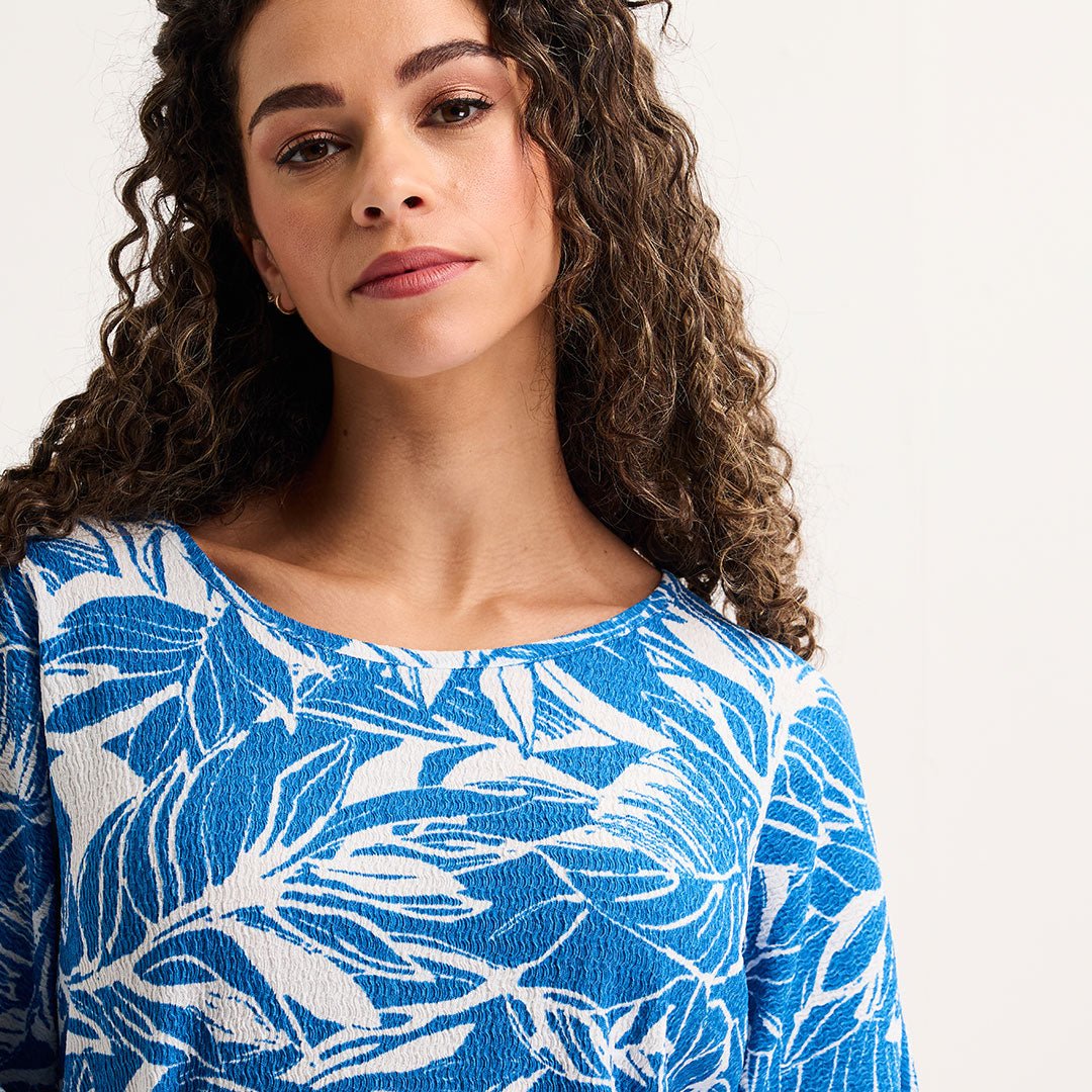 Ladies Blue Leaf Textured Printed Top from You Know Who's