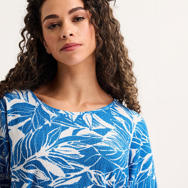 Ladies Blue Leaf Textured Printed Top from You Know Who's