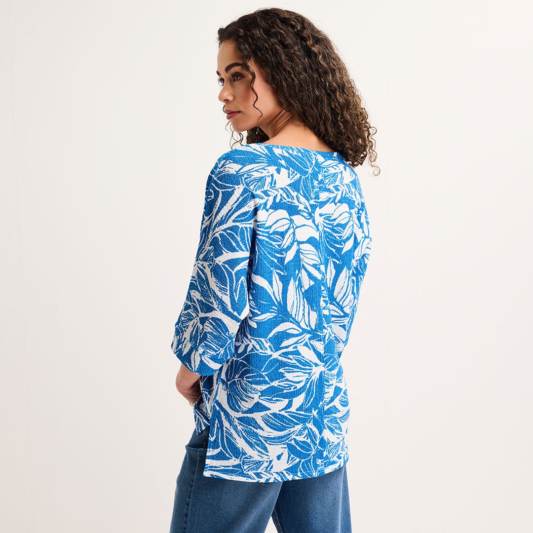 Ladies Blue Leaf Textured Printed Top from You Know Who's
