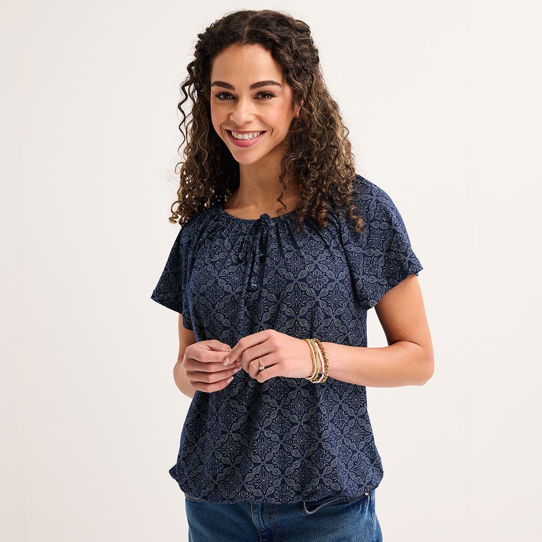Ladies Blue Multi Printed Gypsy Top from You Know Who's