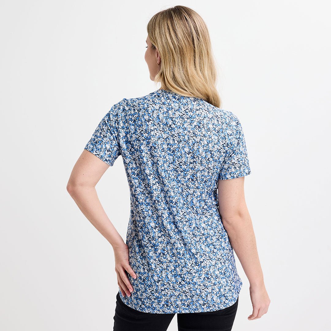 Ladies Blue Pleat Front Button Top from You Know Who's