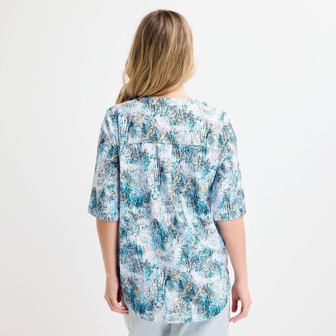 Ladies Blue Printed V - neck Buttoned Blouse from You Know Who's