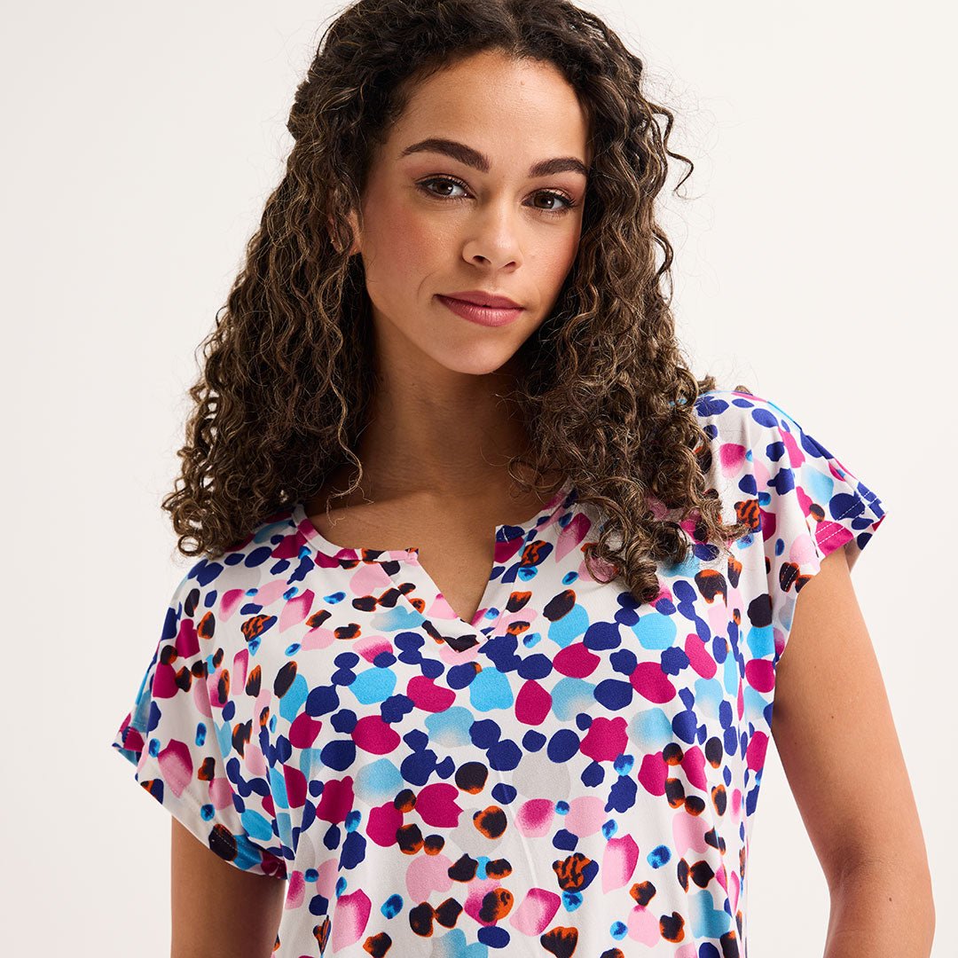 Ladies Blue Spot Notch Neck Top from You Know Who's