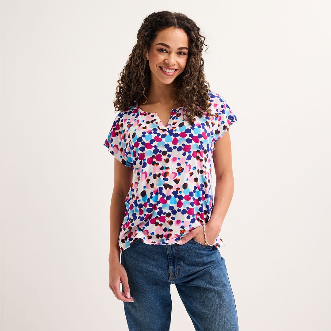 Ladies Blue Spot Notch Neck Top from You Know Who's