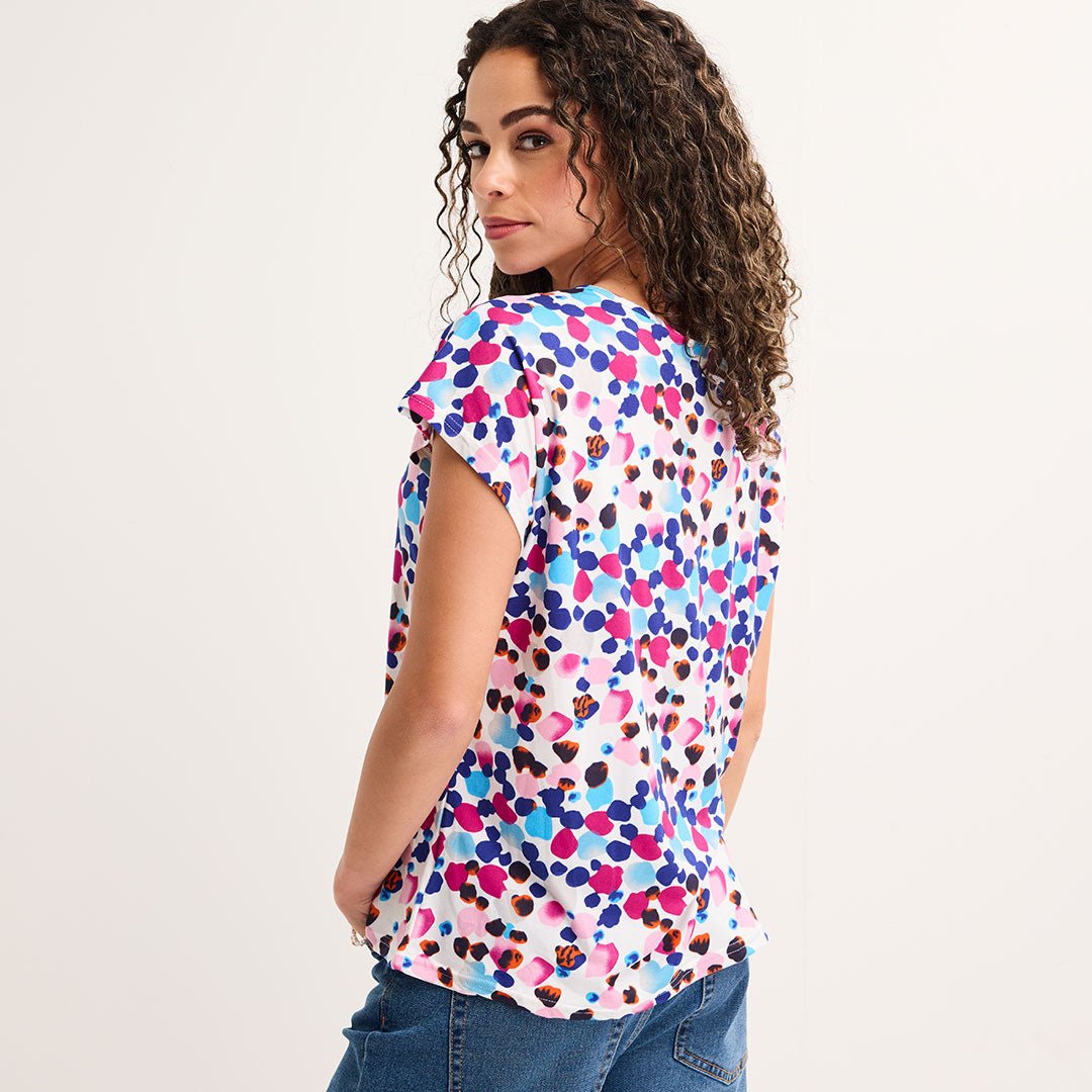 Ladies Blue Spot Notch Neck Top from You Know Who's