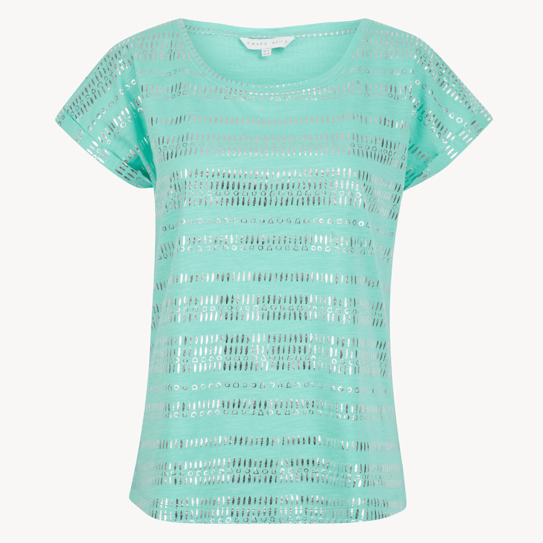 Ladies Blue Stripe Foil Print T-shirt from You Know Who's