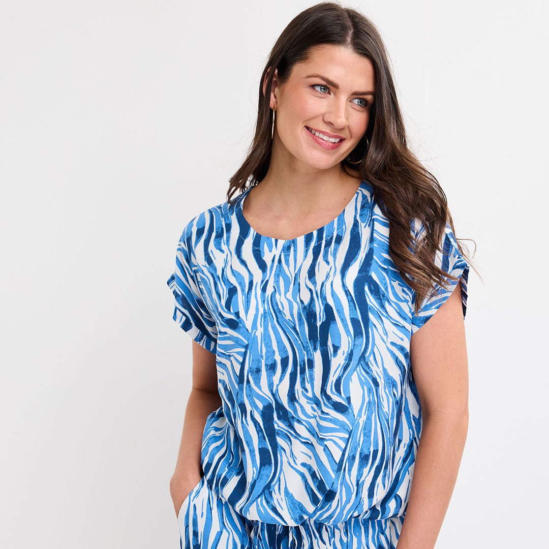 Ladies Blue Zebra Tie Bottom Top from You Know Who's