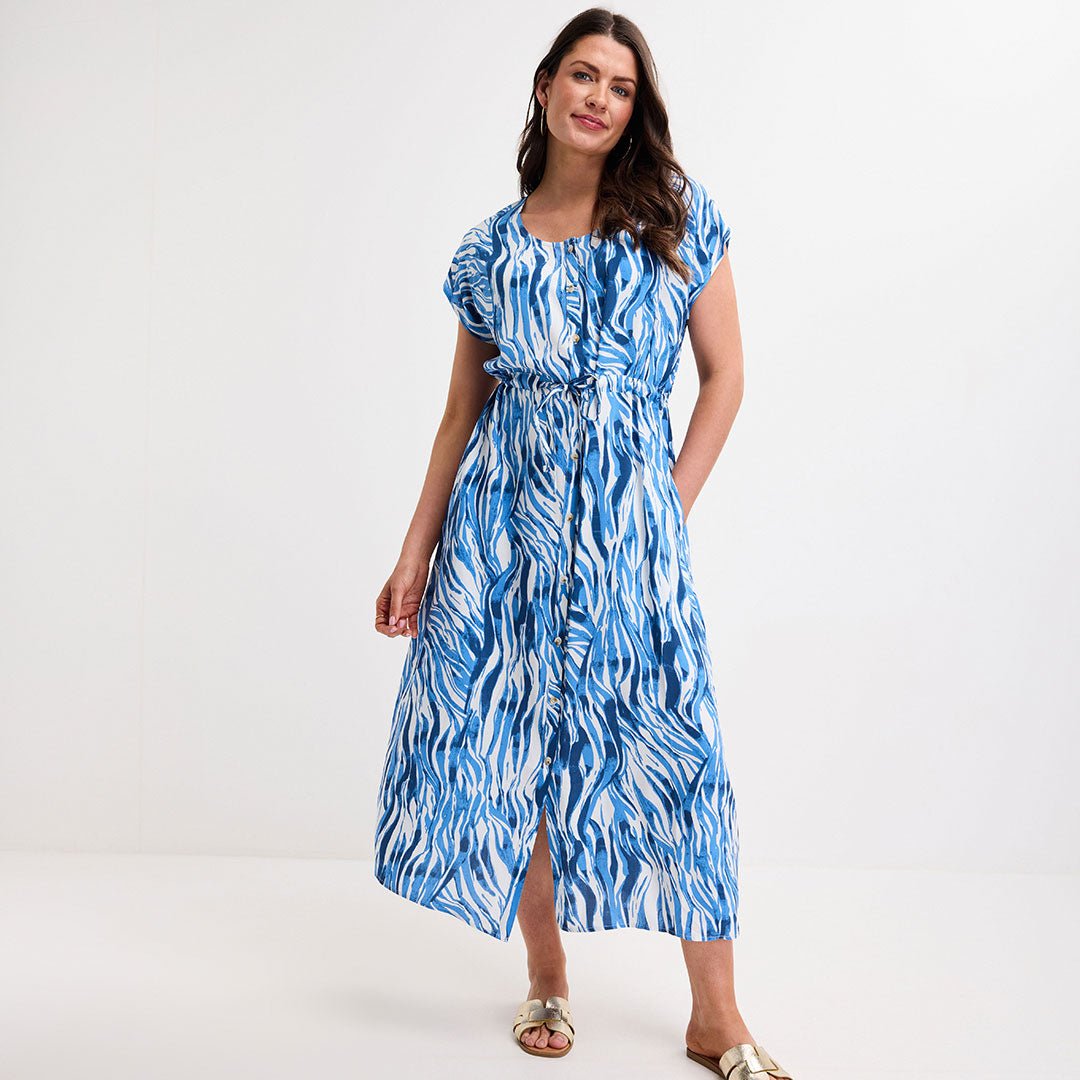 Ladies Blue Zebra Tie Waist Dress from You Know Who's