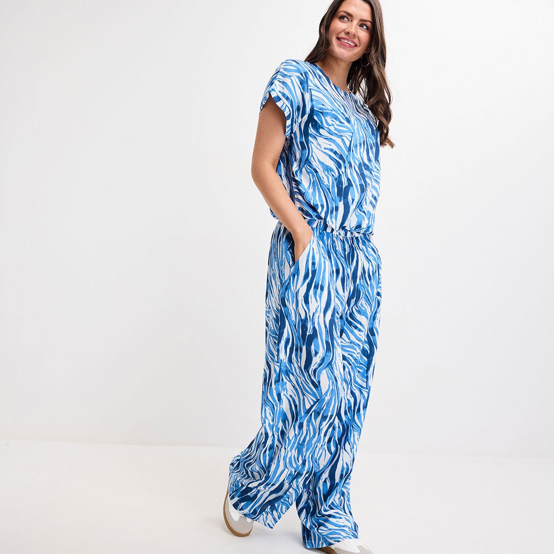 Ladies Blue Zebra Wide Leg Trouser from You Know Who's