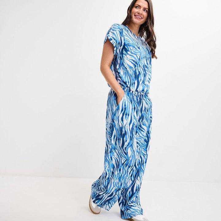 Ladies Blue Zebra Wide Leg Trouser from You Know Who's