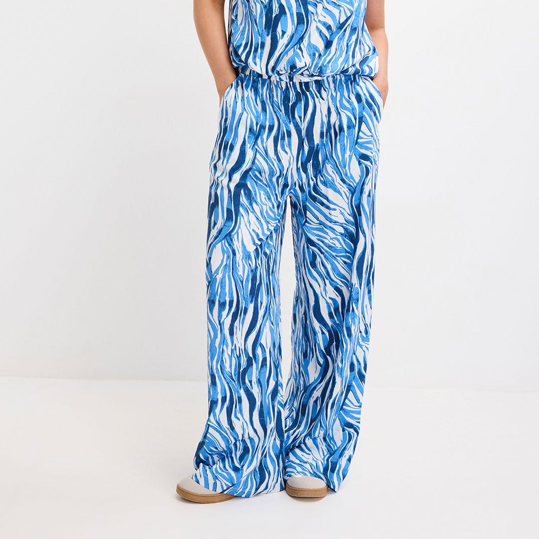 Ladies Blue Zebra Wide Leg Trouser from You Know Who's