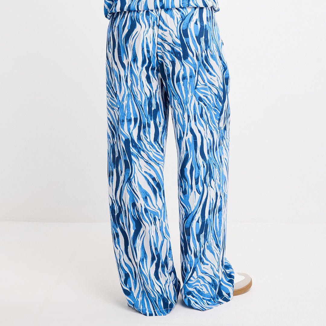 Ladies Blue Zebra Wide Leg Trouser from You Know Who's