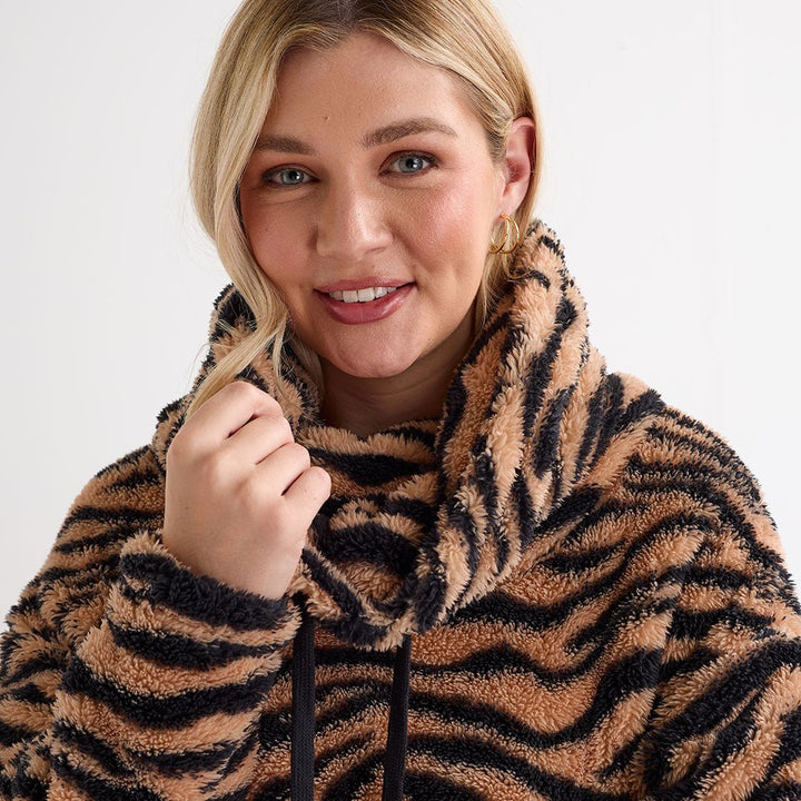 Ladies Brown Animal Cowl Neck Fleece Top from You Know Who's