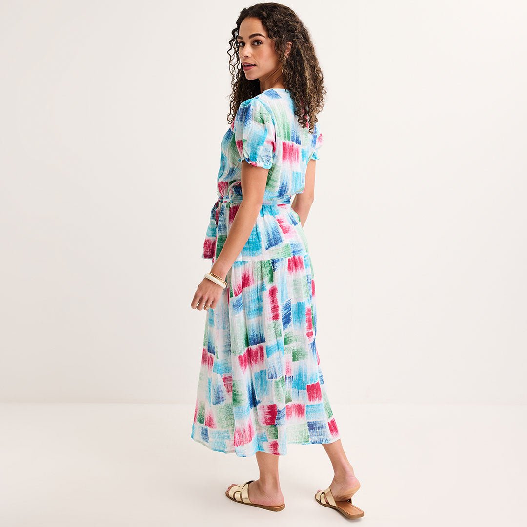 Ladies Brush Stroke V Neck Tie Waist Maxi Dress from You Know Who's
