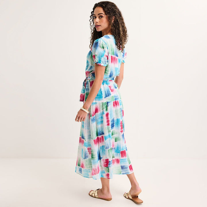 Ladies Brush Stroke V Neck Tie Waist Maxi Dress from You Know Who's