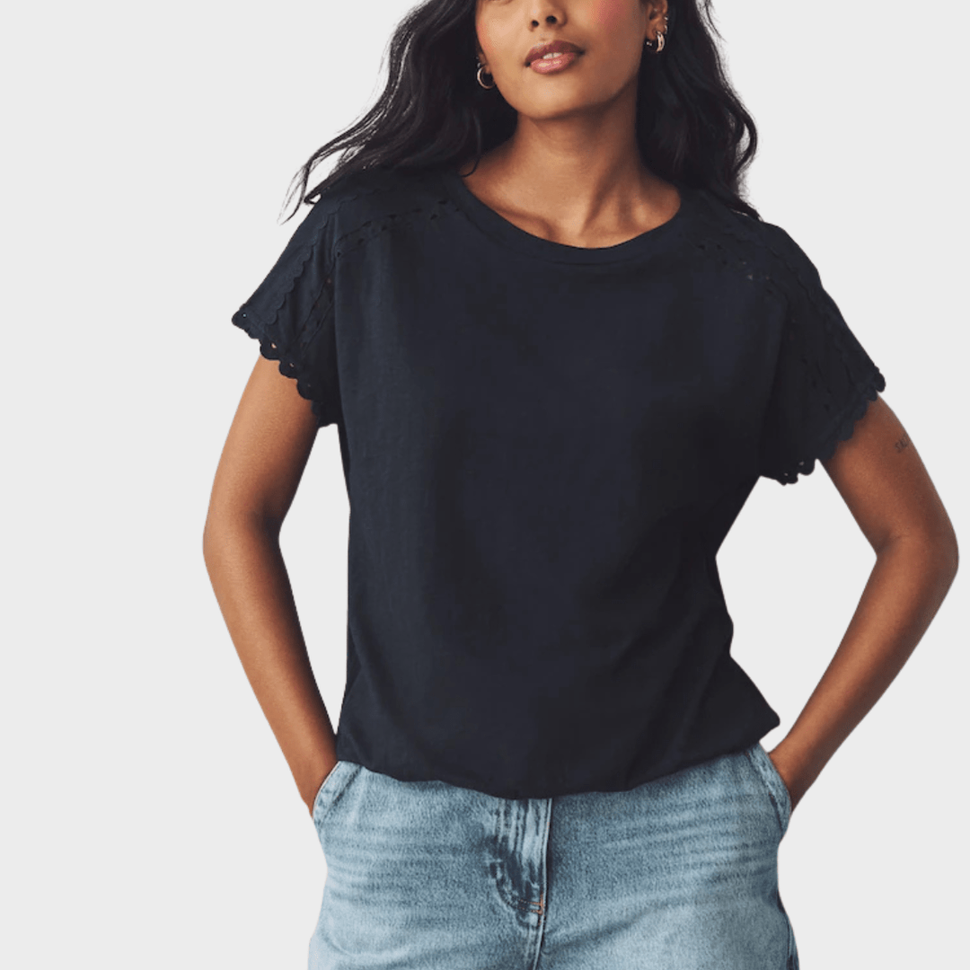 Ladies Bubble Hem Navy Tie Top from You Know Who's