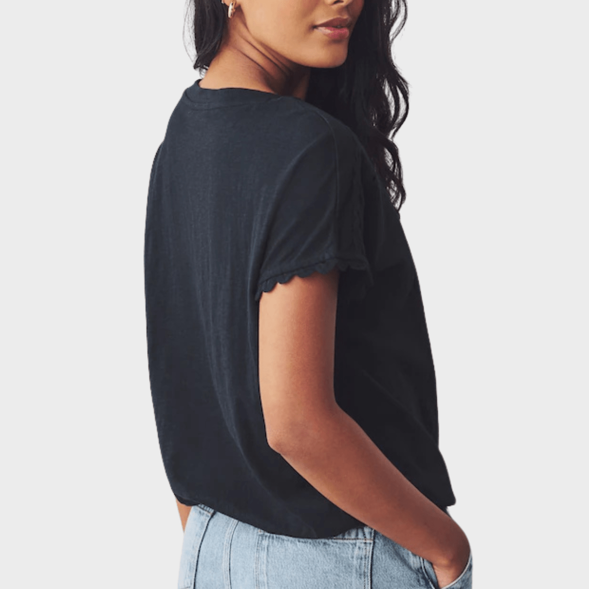Ladies Bubble Hem Navy Tie Top from You Know Who's