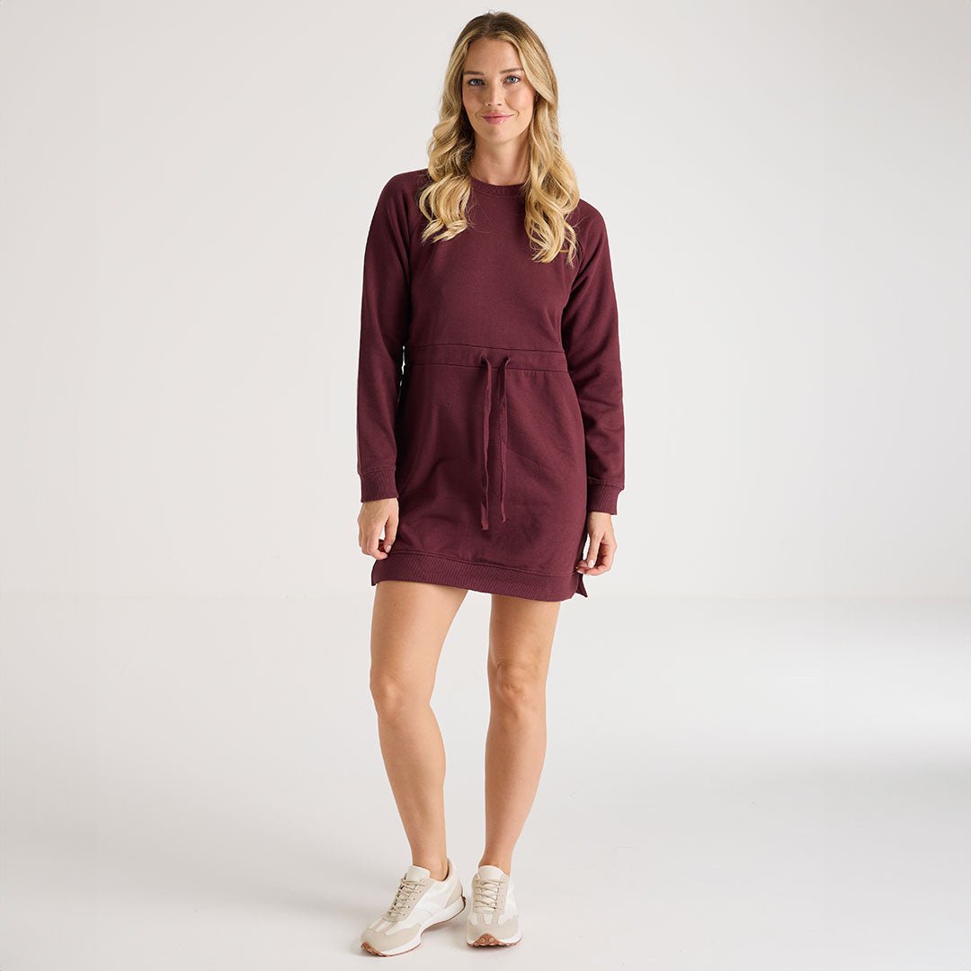 Ladies Burgundy Drawcord Sweater Dress from You Know Who's