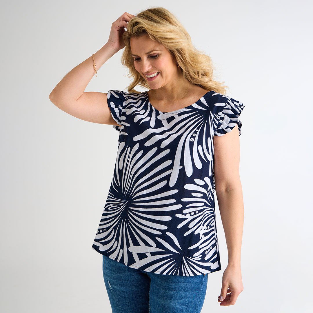 Ladies Button Back Printed Top from You Know Who's