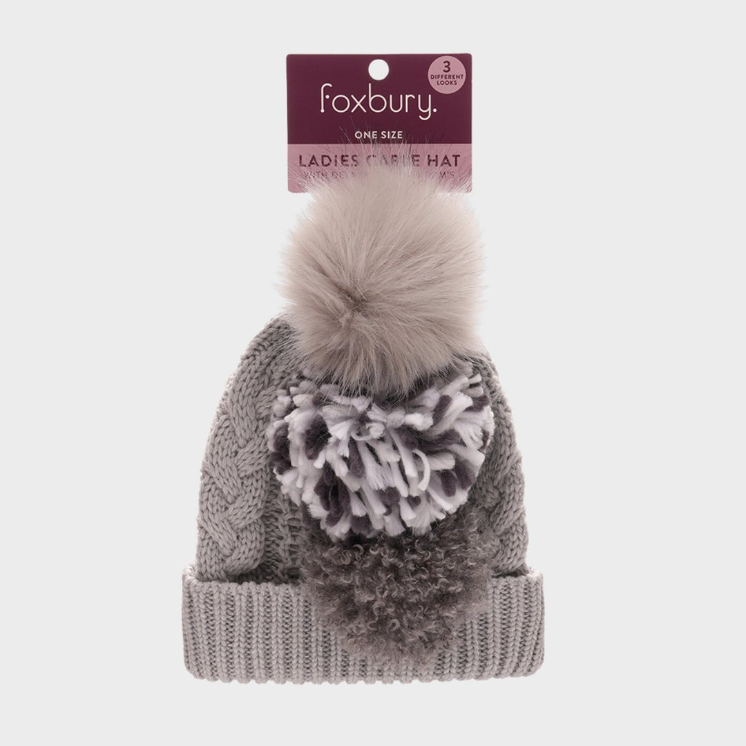 Ladies Cable Hat - 3 Detachable Pom Poms from You Know Who's