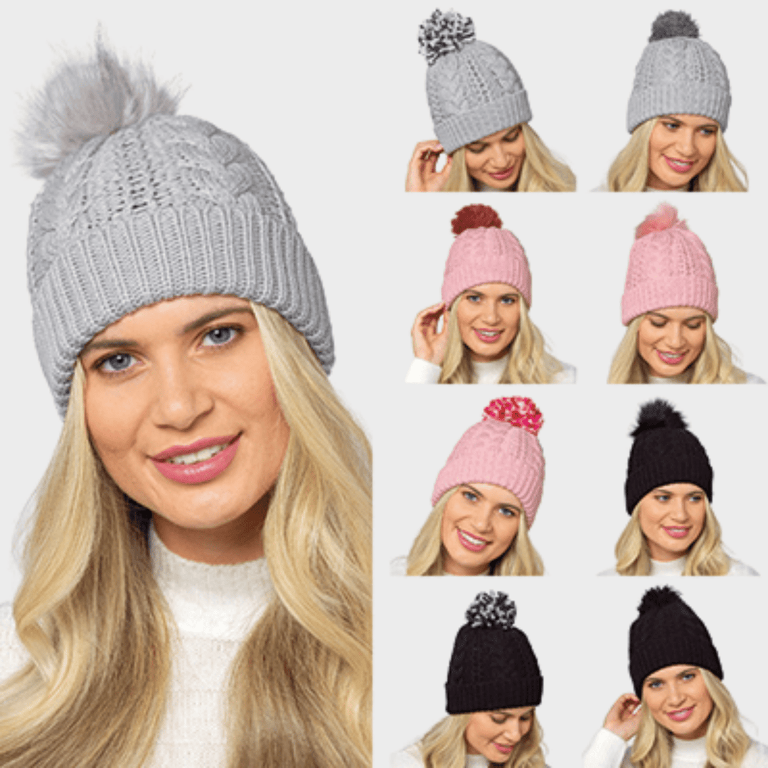 Ladies Cable Hat with Detachable Pom Poms from You Know Who's