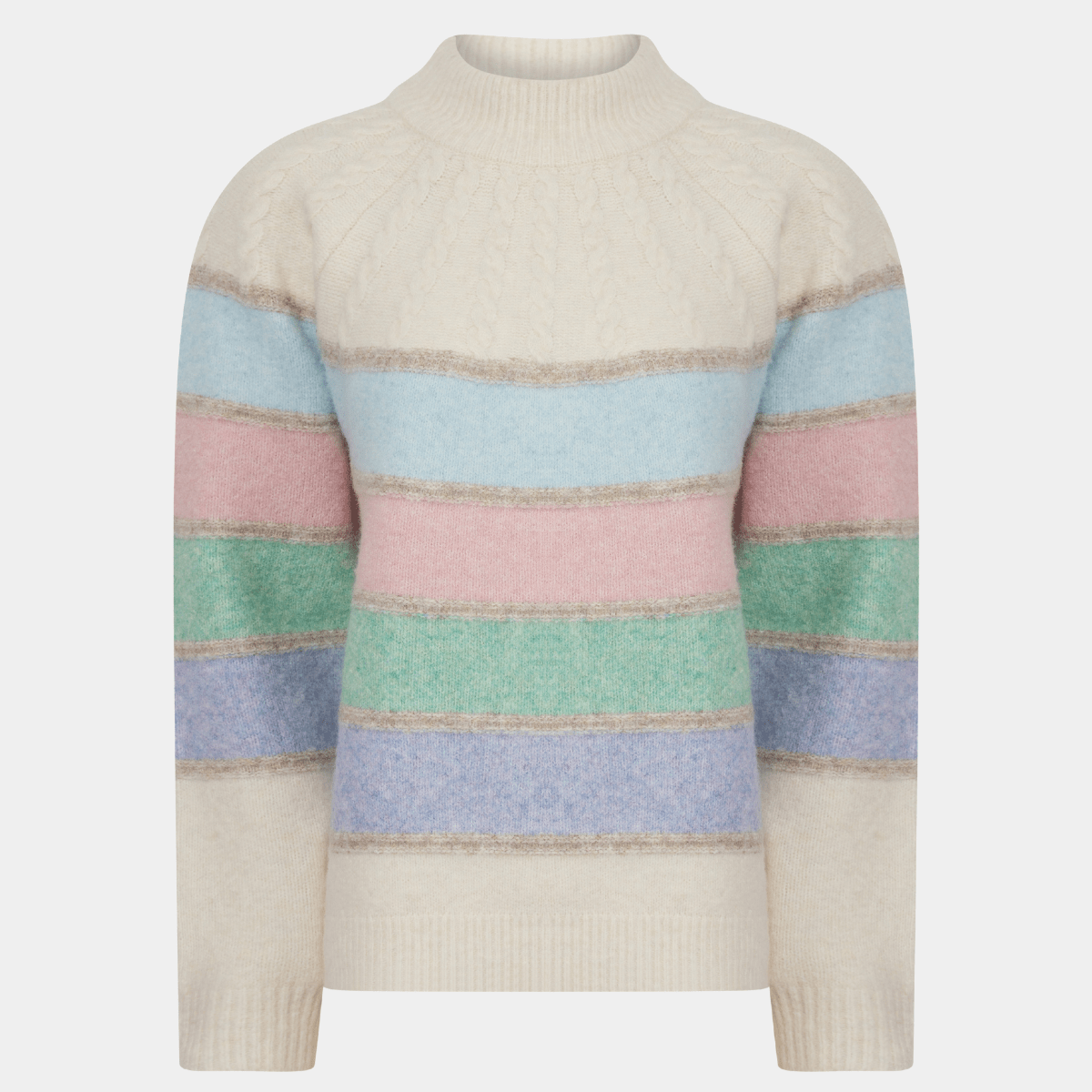 Ladies Cable Yoke Stripe Jumper from You Know Who's