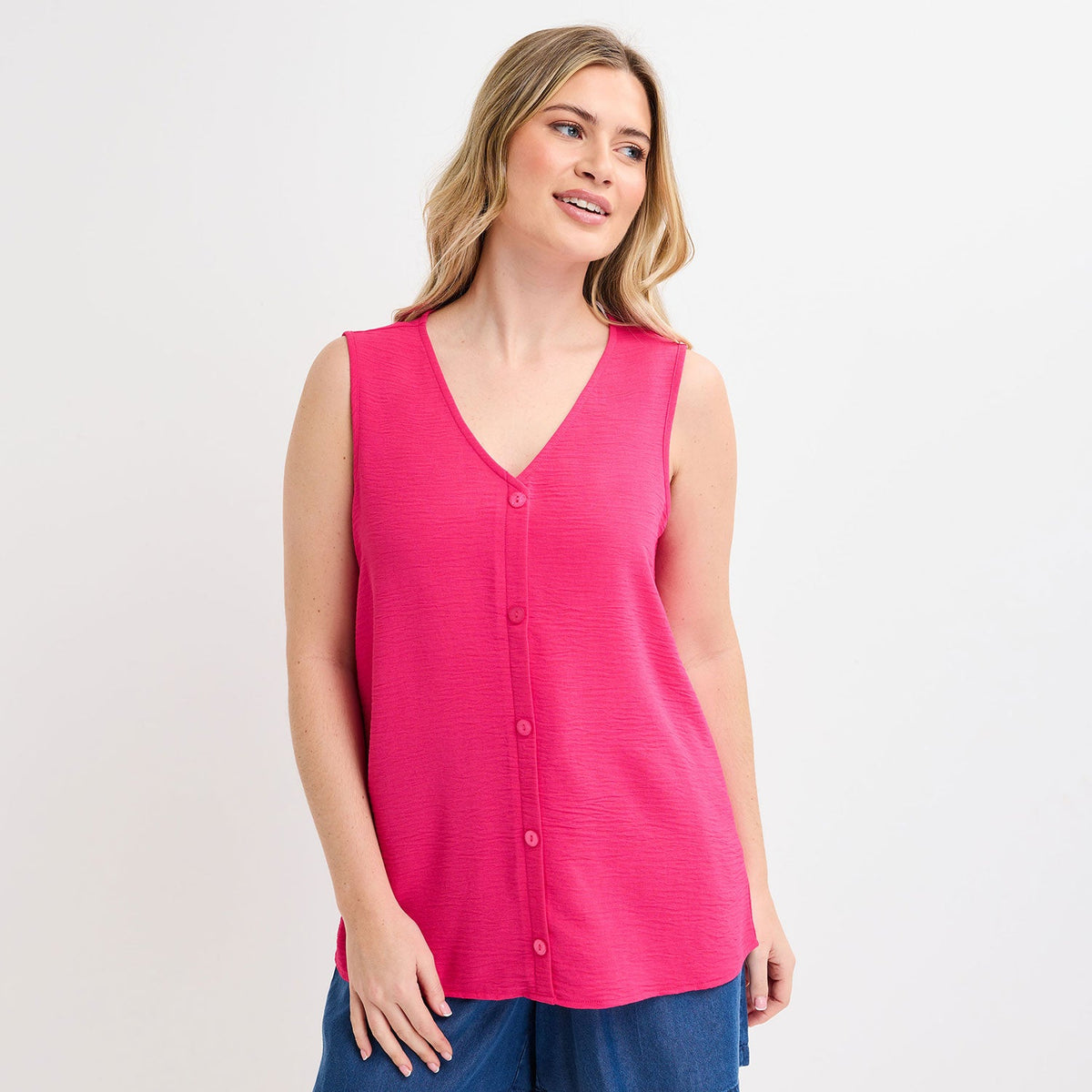 Ladies Cerise Button Front Sleeveless Top from You Know Who's