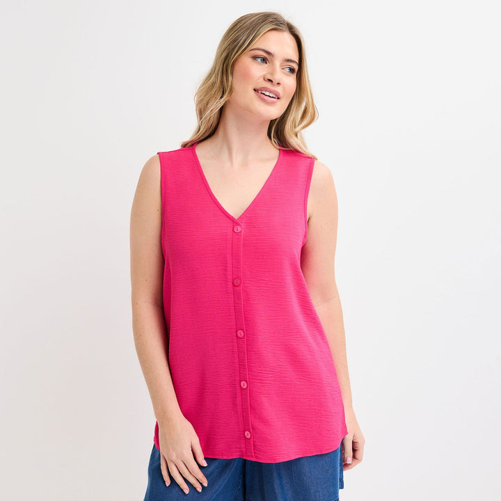 Ladies Cerise Button Front Sleeveless Top from You Know Who's