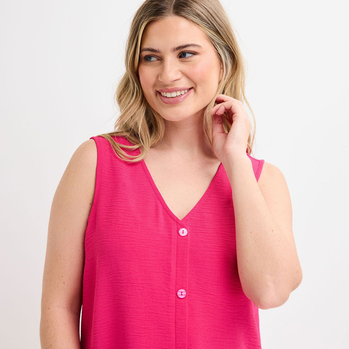 Ladies Cerise Button Front Sleeveless Top from You Know Who's