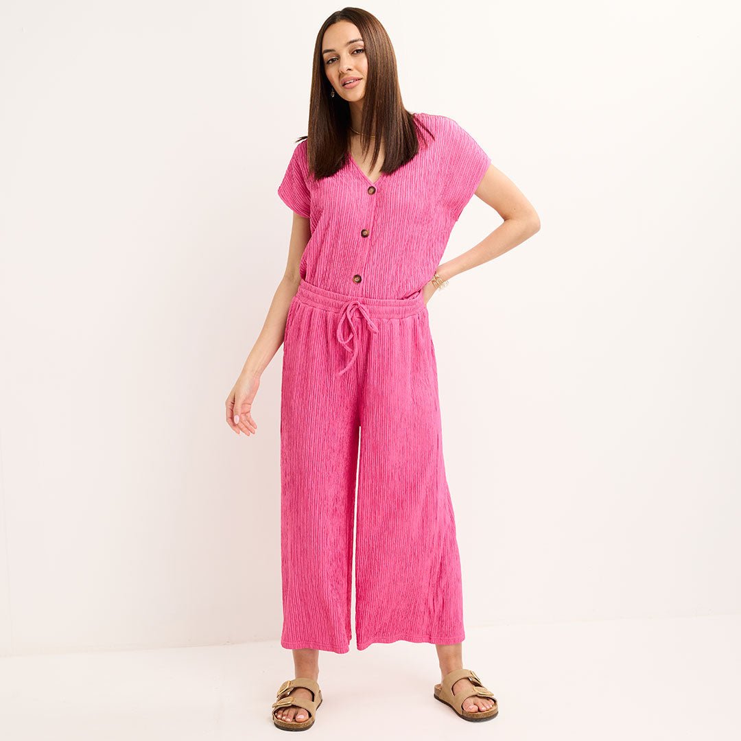 Ladies Cerise Cropped Plisse Pants from You Know Who's