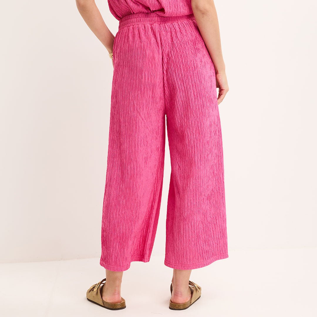 Ladies Cerise Cropped Plisse Pants from You Know Who's
