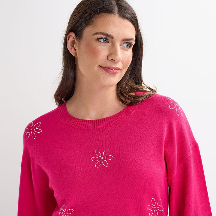 Ladies Cerise Flower Jumper from You Know Who's